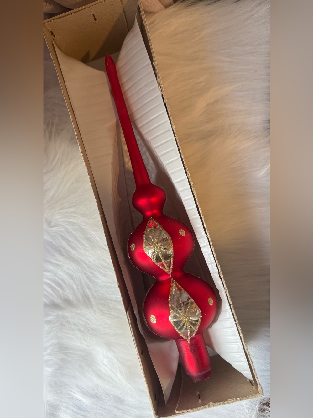 VTG Christmas Classics Tree Topper Red Tree Glass European Hand Decorated NOS